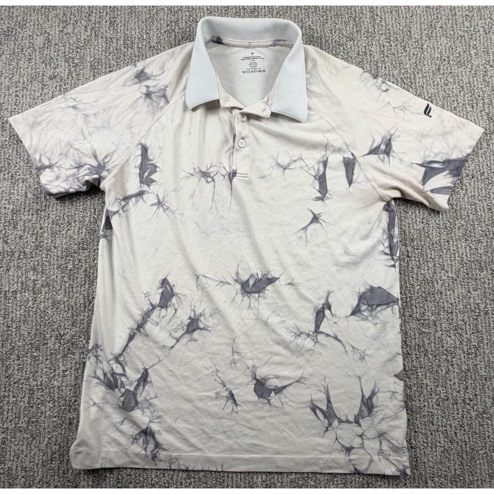 Fabletics Polo Shirt Men M Grey White Tie Dye Short Sleeve Active‎ Golf Top